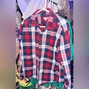 Men's Red and Blue Plaid Casual Button Down Shirt